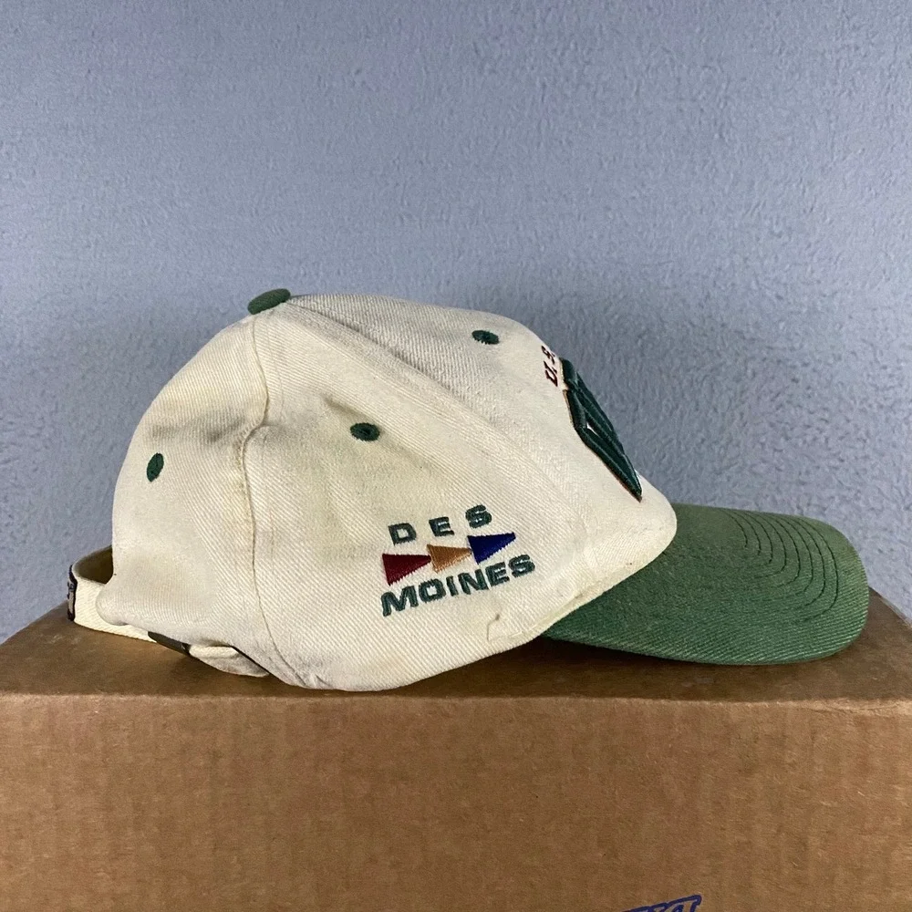 Vintage 1999 US Senior Open Des Moines Golf Hat Cream Green Strap Back